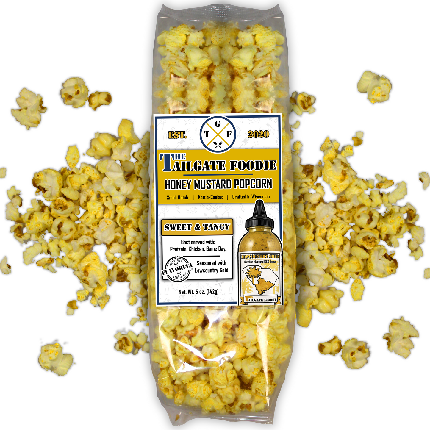 Lowcountry Gold Honey Mustard Kettle Corn | Sweet and Tangy Popcorn | 5 oz. Bag